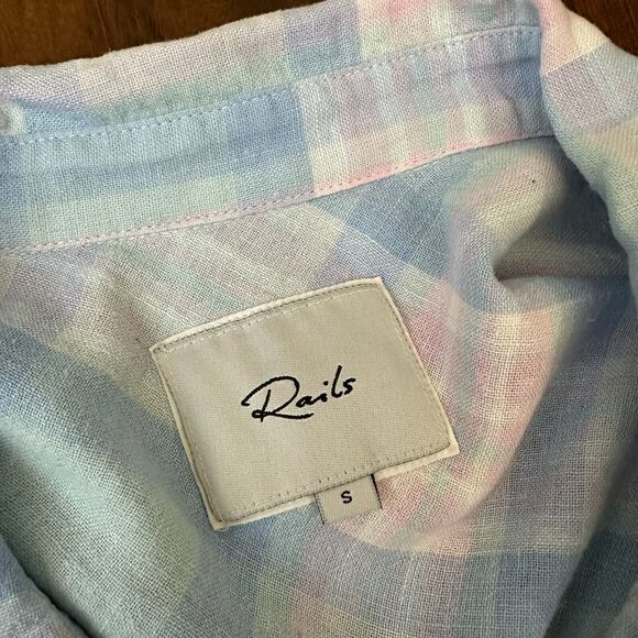 RAILS Whitney Check Short-Sleeve Button-Down Shirt in Aqua Pink Blue - Picture 7 of 11